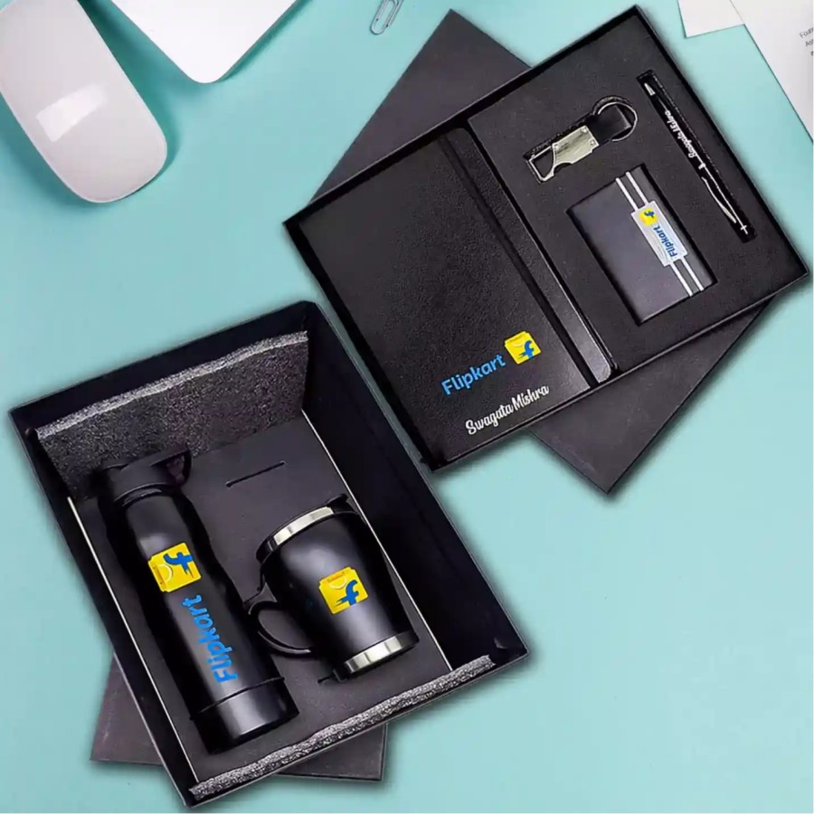 6 in 1 Personalised Combo Black Pen, Keychain, Cardholder, Diary, Mug and Bottle