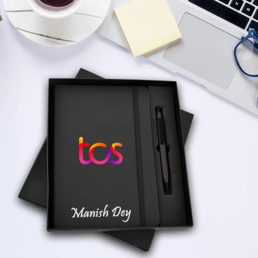 Customised Black Elastic Pen with Corporate Gift Set