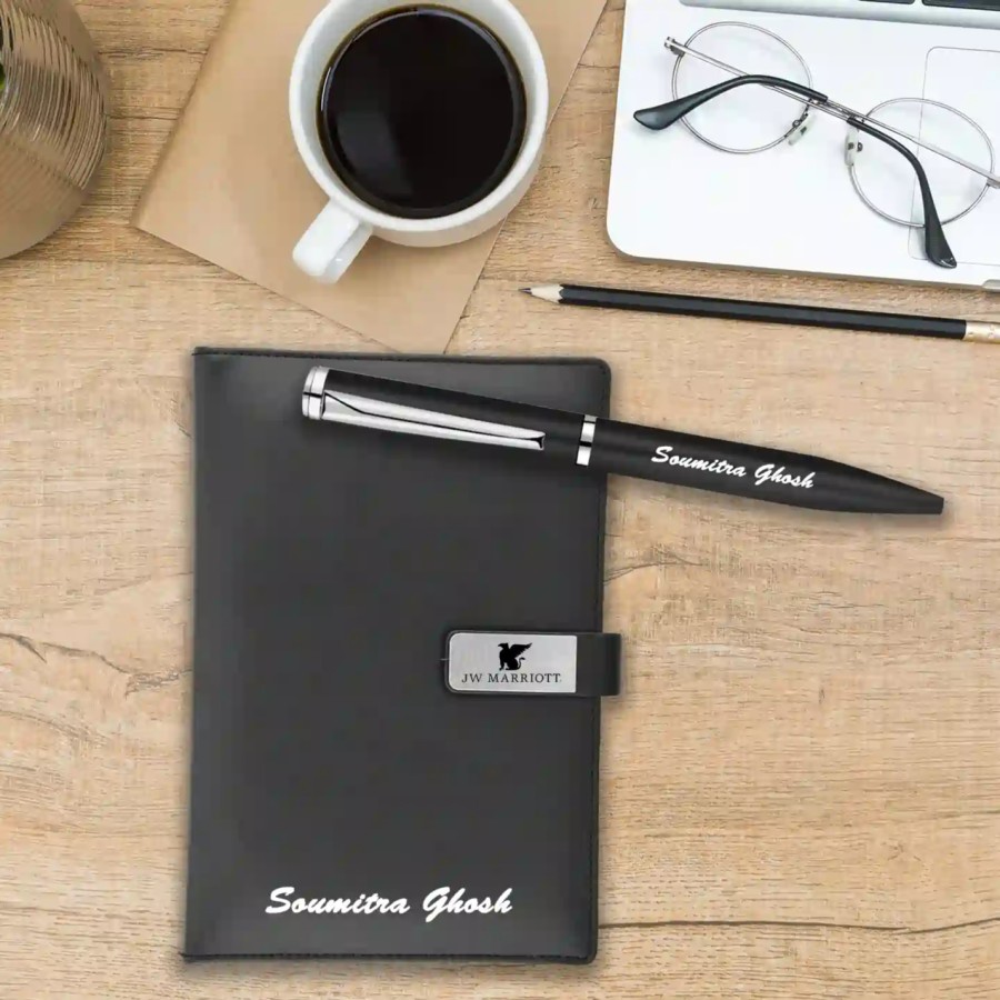 Custom Designed Premium Black Color Diary and Pen Set