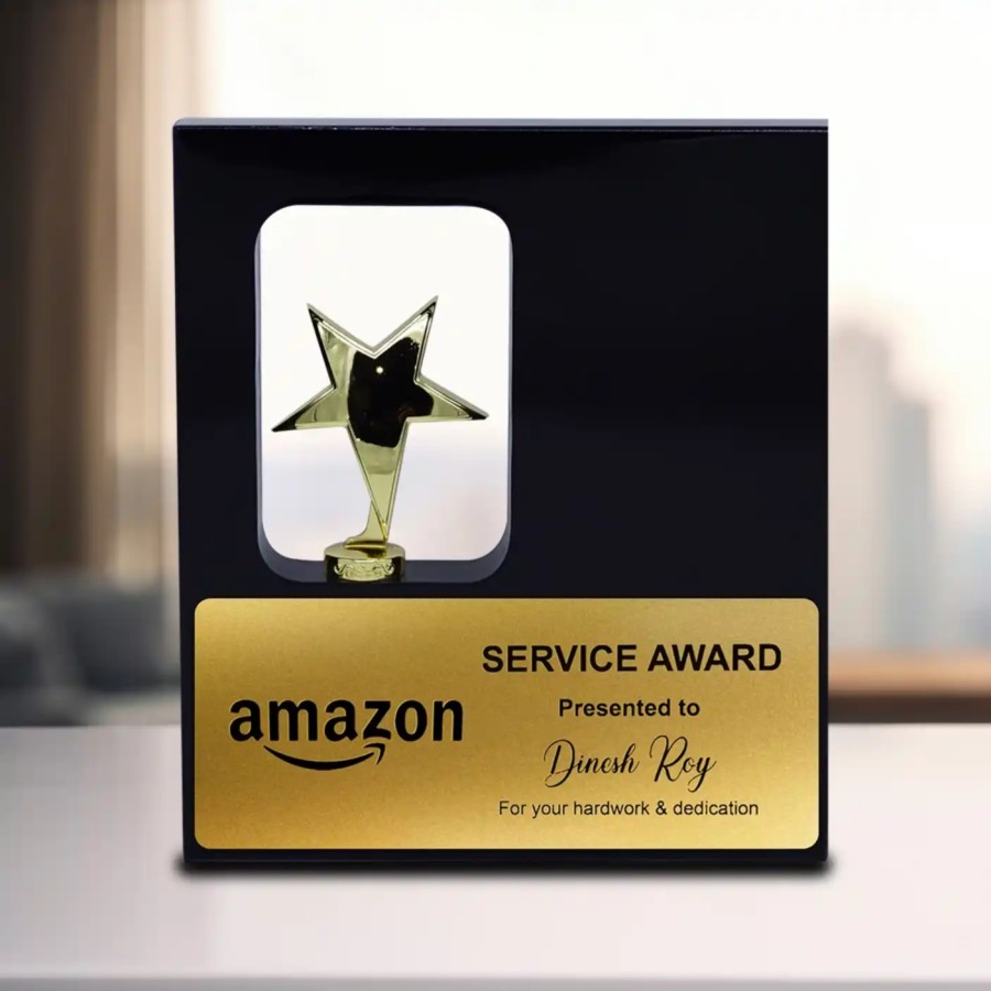 Customized Wood Frame Trophy with Metal Star  - 27.94 CM