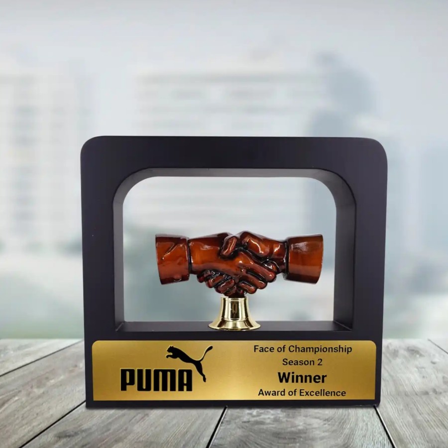 Customised  Metal Hand Trophy in Wooden Frame - Winners Choice