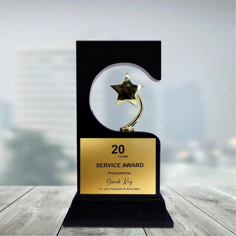 Customized Wooden Trophy with Metal Star - 28.57 X  12.7 CM