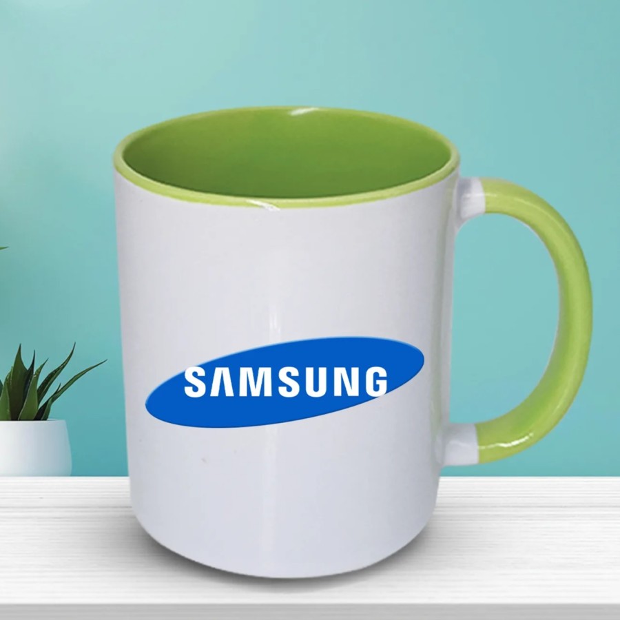Vibrant White & Green Custom Mugs for Corporate Gift ( Size: 12 OZ)