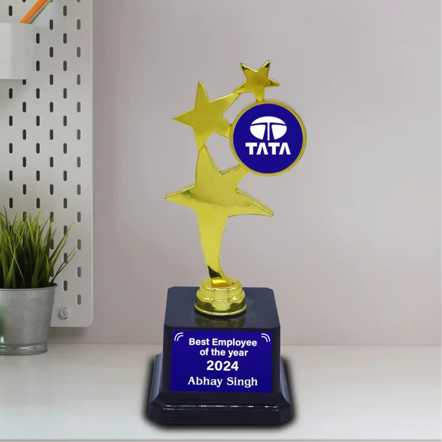 Custom Made Three Star Fiber Corporate Trophy (Size : 25.40 Cm)