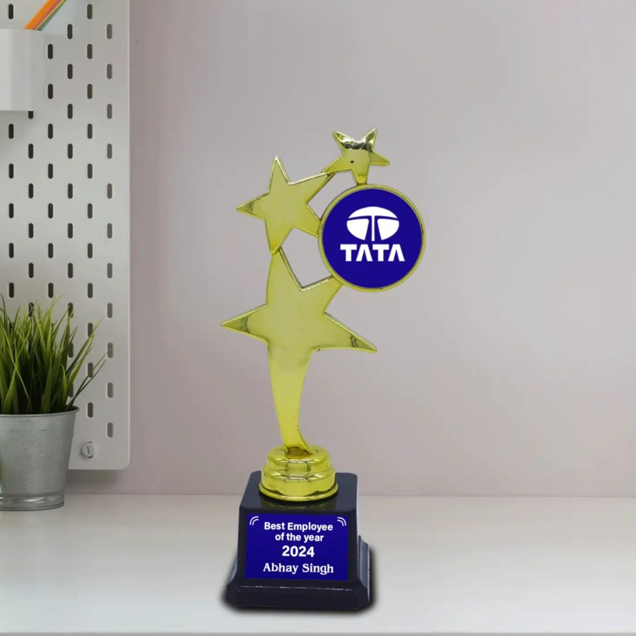 Personalised Premium Three Star Fiber Trophy (Size : 17.78 Cm)