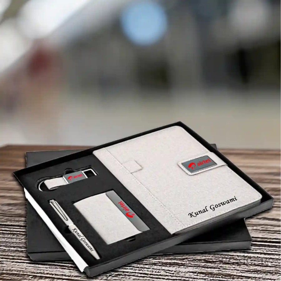 Customised 4-in-1 Grey Diary, Pen, Keychain & Cardholder