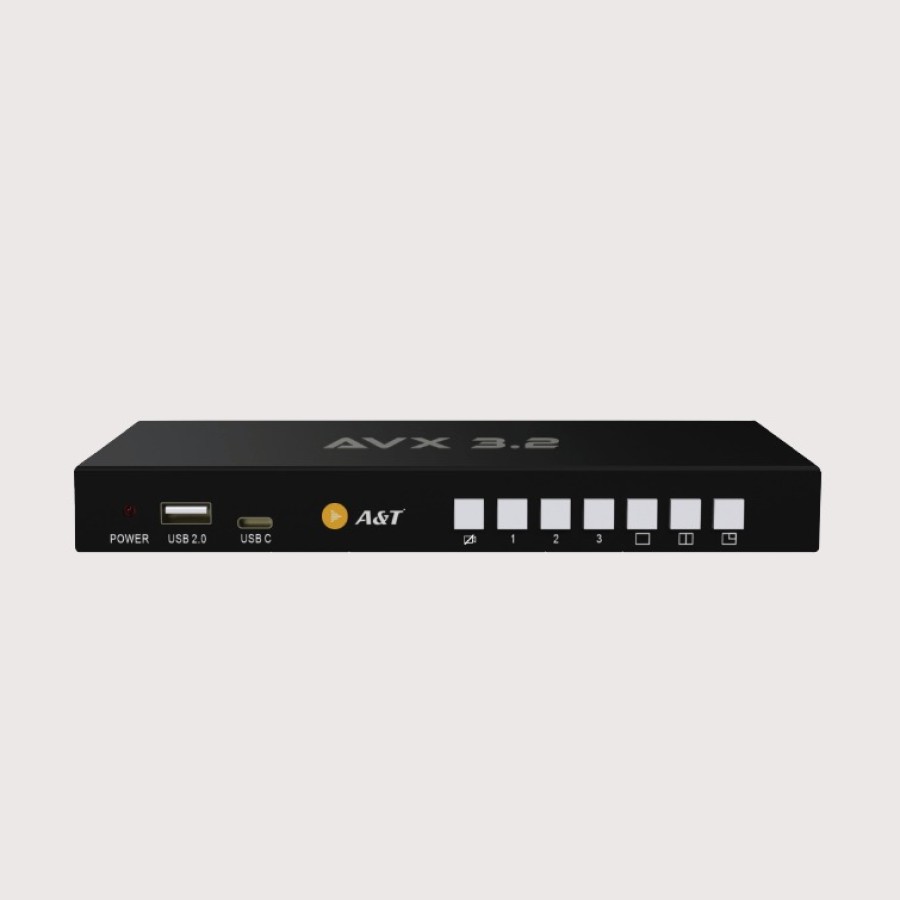 A&T AVX3.2 - Camera Mixer - INPUTS - 2 USB, 1 HDMI / OUTPUTS - 1 Type C, 1 HDMI, PIP, PAP, Perfect for remote education, collaborative meetings, webin
