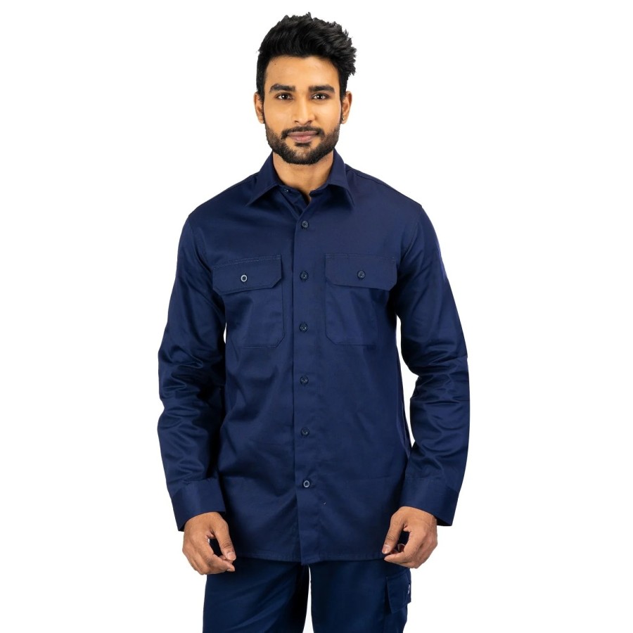 Secura Industrial Work Shirt – Durable PC Blend Twill, Classic Contemporary Fit, Navy