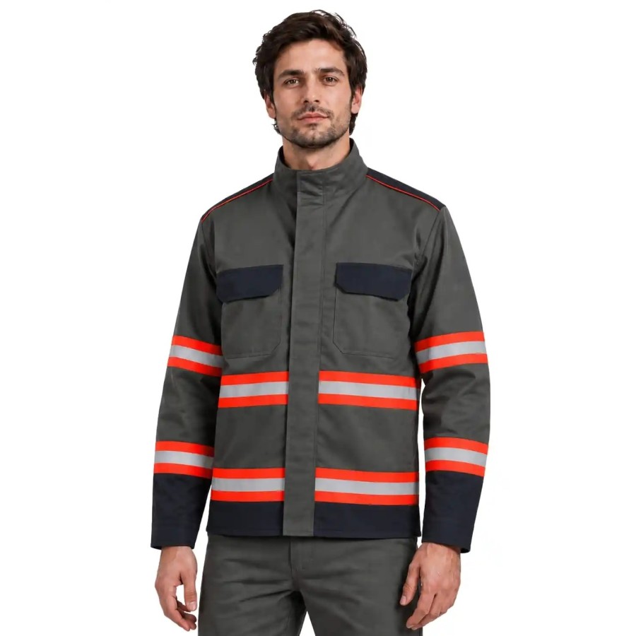High-Visibility Work Jacket with Dual Shade Reflective Tape, PC Blend 240 GSM