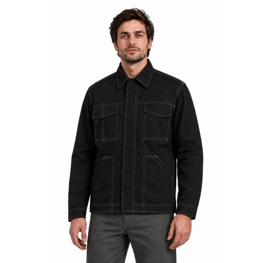 Entro Industrial Wear Work Jacket – Black with White Contrast Stitching, PC Twill, 240 GSM