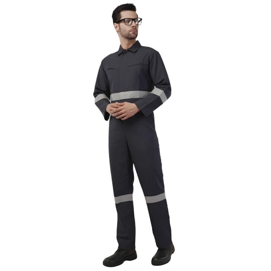 Palermo Industrial Coverall with Reflective, PC Blend Twill, 220 GSM, Classic Fit, Grey
