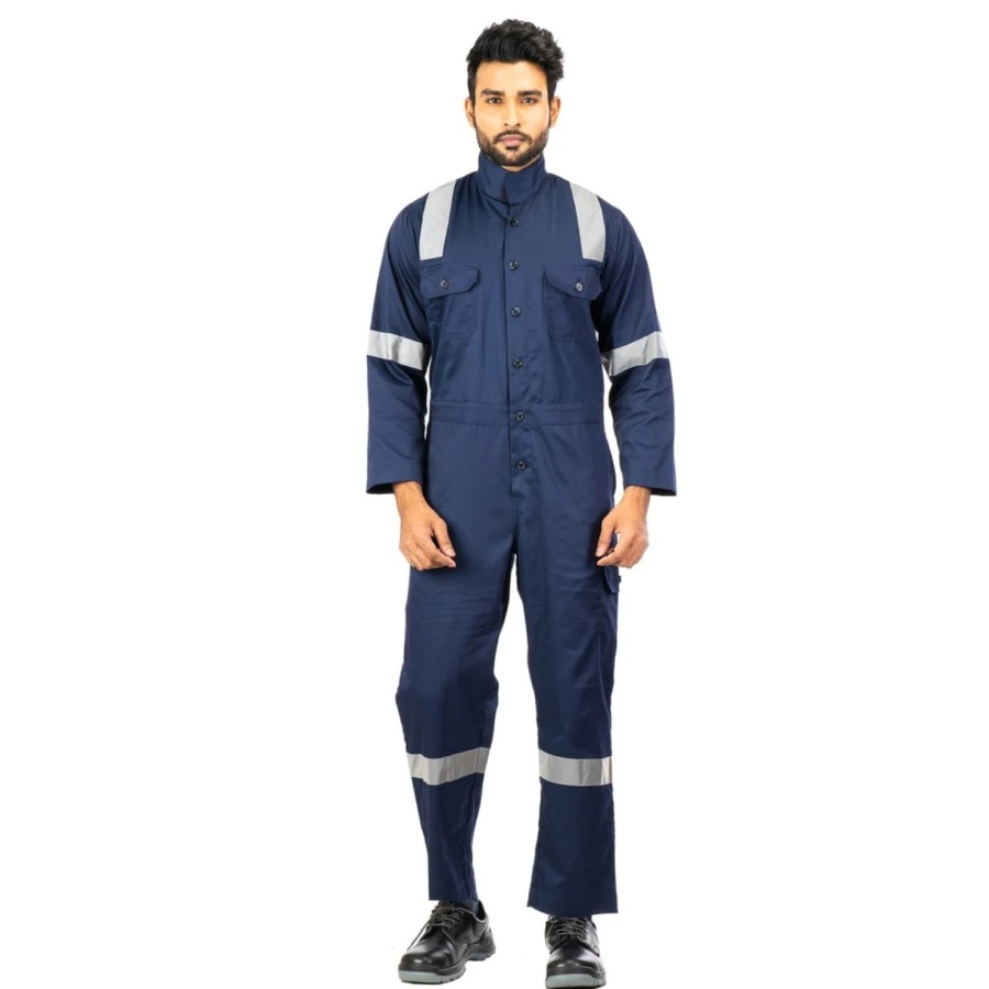 Night Hawk Industrial Coverall With Reflective, Durable PC Blend Twill, 200 GSM, Navy Blue
