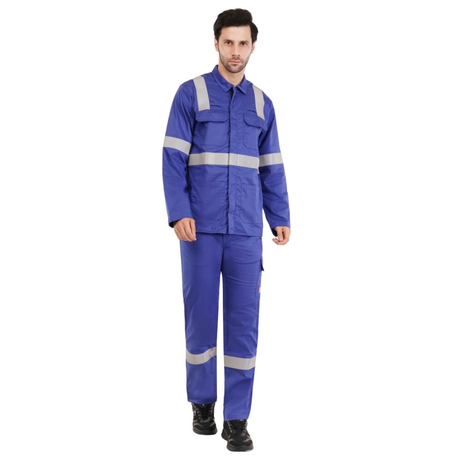 Industrial Work Jacket and Trousers Set – Durable PC Blend Twill with Reflective Design