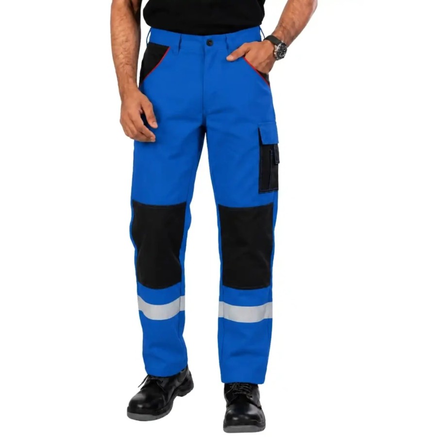 Reflecto Industrial Trousers with Reflective Tape – Royal Blue/Black – PC Blend Twill, Durable Workwear
