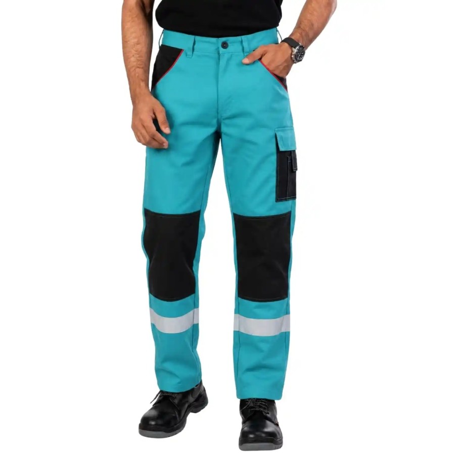 Reflecto Industrial Turquoise/Black Trousers with Reflective PC Blend Twill, Reinforced Durable Design