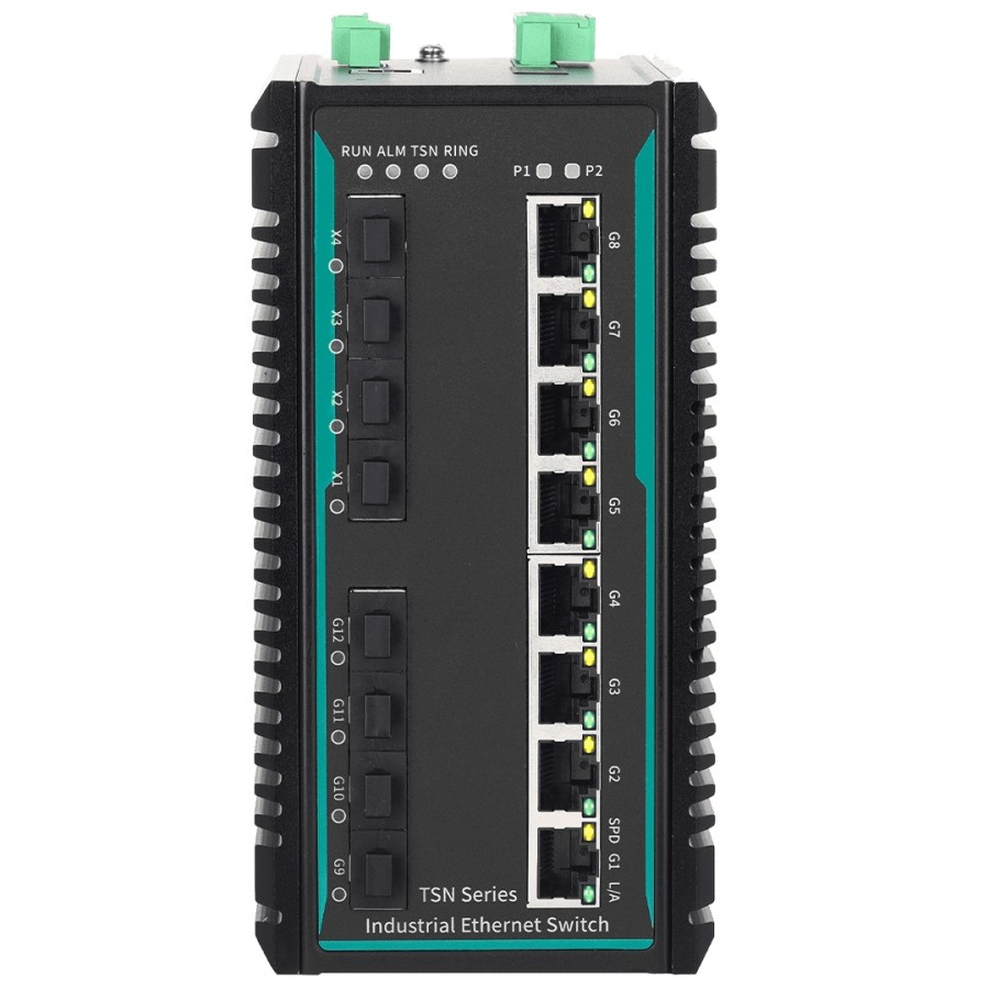 Model No: MT-TSN-8216-4XGF-4GF-8GT-DC24 16-Port 10G DIN-Rail Layer 3 TSN Industrial Ethernet Switch