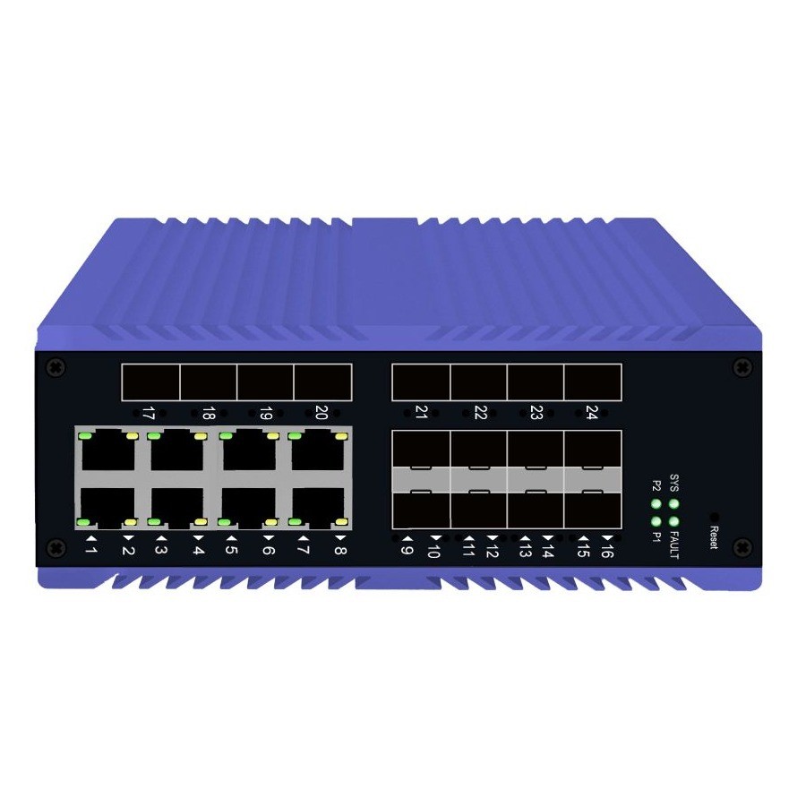 16-port 10/100M/1000M L2+ Managed Industrial Ethernet Switch Model No: MT-IEMS-24P-8L-16SFP